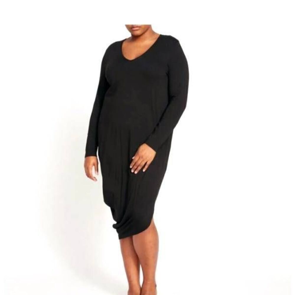 Universal Standard Iconic Long Sleeve Geneva V-Neck Dress Black Asymmetric SZ 10